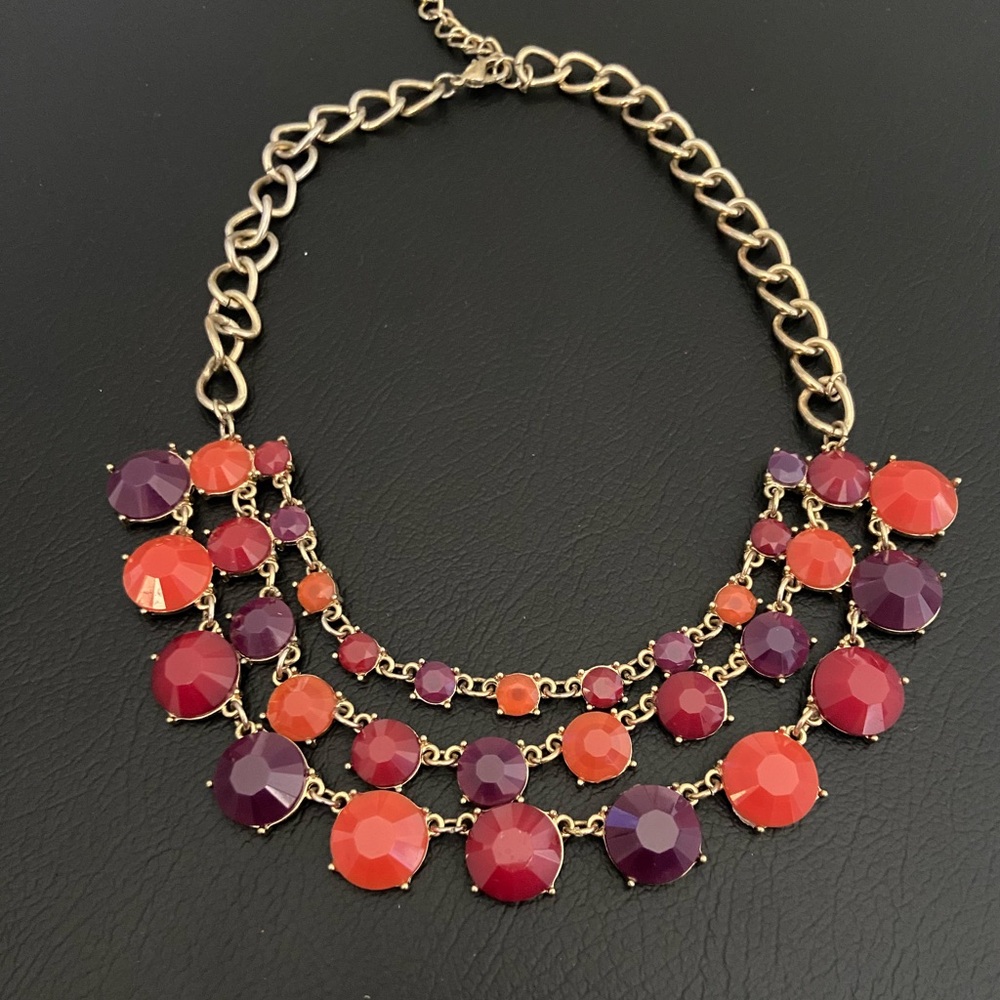 Purple, Red, Orange Multi-Color Statement Necklace